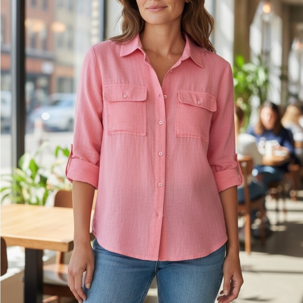 A Classy Chic Boutique Pink Button-Down Shirt